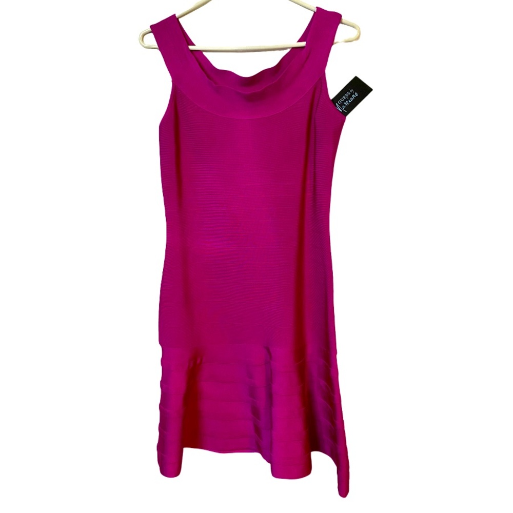 NWT Marciano magenta hot pink cocktail bandage bodycon off shoulder dress size L